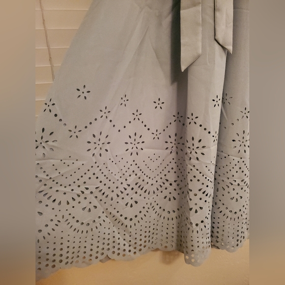 Shein L Laser Cut Dusty Blue Maxi Dress - Picture 3 of 5